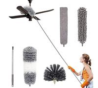 LAP0N0 5PCS Feather Duster kit Extendable,100 inch Telescopic Extension Pole Detachable Bendable and Washable Microfiber Chenille Duster Reusable Gap Crevice Brush for Cleaning Dust Cobwebs On High