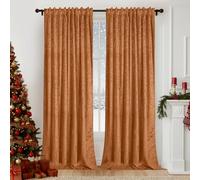 Lapalife Crushed Velvet Blackout Curtains 2 Panels, Pencil Pleat Floral Orange Drapes