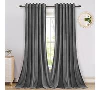Lapalife Grey Blackout Velvet Curtains Pencil Pleat for Bedroom Livingroom,2 Panel 84 inch Long Room Darkening Noise Reducing Drapes,Back Tap Clip Pleat Hook Pin Hook Heading