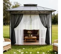 Lapalife Outdoor Privacy Curtain 52 x 96 L - Single Panel Dual-Layer Waterproof Blackout & Mosquito Netting Sheer, All-Weather Gazebo Drape with Rod Pocket & 1 Tieback for Patio/Porch/Garden