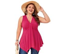 LapaPlus Plus Size Women’s Tank Top V-Neck Sleeveless Shirts 2025 Summer Elegant Vacation Vest Tops Irregular Hem Flowy Rose Red