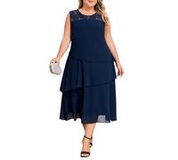 LapaPlus Plus Size Women's Elegant Chiffon Dress for Wedding Guests Lace Sleeveless 2025 Summer Dresses Flowy Midi Dress