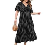 LapaPlus Women Plus Size Boho Summer Maxi Dress - 2025 Beach Casual Flowy Long Sun Dress for Vacation Party Black