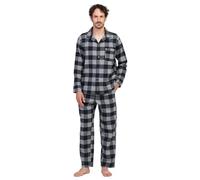 LAPASA Men's 100% Cotton Flannel Pajama Set Pyjamas Top & Bottom M95 (Black + Heather Grey, Large)