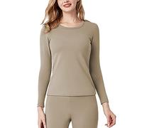 LAPASA Women's Thermal Underwear Top, Warm Lightweight Warm Long Sleeve Crew Neck Lightweight Shirt L15, Light Brown (1 Top), M