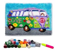 LAPATAIN Latch Hook Kits DIY Crochet Yarn Kits,Flower Car Carpet Embroidery Hook Rug Kit Needlework Sets Cushion for Kids or Adults Home Decor 20.5x15inch