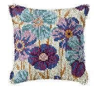 LAPATAIN Latch Hook Kits for DIY Throw Pillow Cover,Purple Flowers Pattern Needlework Cushion Cover Hand Craft Crochet for Great Family 16.5x16.5inch