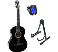 LaPaz 002 BK 4/4-Size Classical Guitar (Black) + Stand and Tuner