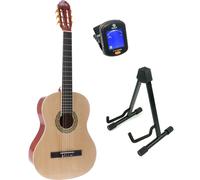LaPaz 002 NT 4/4-Size Classical Guitar (Natural) + Stand and Tuner