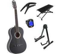 LaPaz C30BK 4/4-Size Classical Guitar (Black) + Stand and Accessories