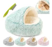 Lapcatz Green Cotton Plush Cat Bed, Semi-Enclosed Round Pet Nest, Non-Slip & Washable Cat Cave Bed, 50cm