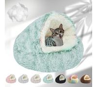 Lapcatz Nest Bed, 2024 New Lapcatz Cat and Dog Bed, Winter Warm Shell Semi-Enclosed Pet Cat Bed, Plush, Warm PP Cotton, Non-slip Bottom, Improve Pet's Sleep Quality, for Cats & Dogs (S-Green)