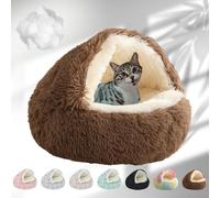 Lapcatz Nest Bed, 2024 New Lapcatz Cat and Dog Bed, Winter Warm Shell Semi-Enclosed Pet Cat Bed, Plush, Warm PP Cotton, Non-slip Bottom, Improve Pet's Sleep Quality, for Cats & Dogs (M-Brown)