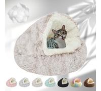 Lapcatz Nest Bed, 2024 New Lapcatz Cat and Dog Bed, Winter Warm Shell Semi-Enclosed Pet Cat Bed, Plush, Warm PP Cotton, Non-slip Bottom, Improve Pet's Sleep Quality, for Cats & Dogs (L-Khaki)