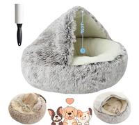 Lapcatz Nest Bed - Cat Cave and Calming Dog Beds, Removable Washable Non Slip Bottom (Coffee Short Plush, 23.6in/60cm)