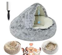 Lapcatz Nest Bed - Cat Cave and Calming Dog Beds, Removable Washable Non Slip Bottom (Gray Short Plush, 19.6in/50cm)