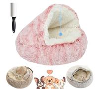 Lapcatz Nest Bed - Cat Cave and Calming Dog Beds, Removable Washable Non Slip Bottom (Pink Long Plush, 15.7in/40cm)