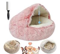 Lapcatz Nest Bed - Cat Cave and Calming Dog Beds, Removable Washable Non Slip Bottom (Pink Short Plush, 23.6in/60cm)