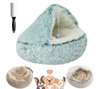 Lapcatz Nest Bed - Cat Cave and Dog Bed, Removable Washable Non Slip Bottom (Green Long Plush, 19.6in/50cm)