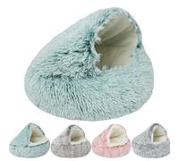 Lapcatz Nest Bed for Indoor Cats - Semi-Enclosed Pet Cave, Round Plush Fluffy Hooded Calming Cat Bed, Removable (Green Short Velvet, S 20in/50cm)