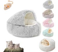 Lapcatz Nest Bed, Lap Catz Nest Bed, Lapcatz Cat Nest, Soft Plush Pet Bed with Cover Round Cat Bed, for Indoor Cats Cave and Calming, Waterproof Bottom Washable (Grey-shorthair, 23.6 * 23.6 inch)
