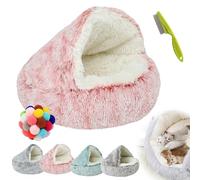 Lapcatz Nest Bed, Plush Donut Dog Bed, Calming Dog Bed Cat Bed, Warm Soft Cat Igloo Bed Cat Cave Bed, Non-Slip Indoor Cats Dogs Soft Warm Self-Warming Puppy Beds (Pink Long Velvet, 40cm/15.7in)