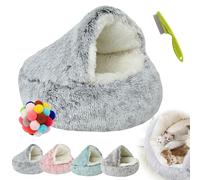 Lapcatz Nest Bed, Plush Donut Dog Bed, Calming Dog Bed Cat Bed, Warm Soft Cat Igloo Bed Cat Cave Bed, Non-Slip Indoor Cats Dogs Soft Warm Self-Warming Puppy Beds (Gray Long Velvet, 50cm/19.6in)