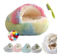 Lapcatz Nest Bed, Plush Donut Dog Bed, Calming Dog Bed Cat Bed, Warm Soft Cat Igloo Bed Cat Cave Bed, Non-Slip Indoor Cats Dogs Soft Warm Self-Warming Puppy Beds (Colorful Long Velvet, 40cm/15.7in)