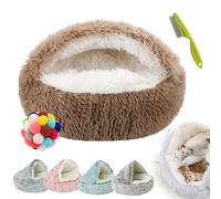 Lapcatz Nest Bed, Plush Donut Dog Bed, Calming Dog Bed Cat Bed, Warm Soft Cat Igloo Bed Cat Cave Bed, Non-Slip Indoor Cats Dogs Soft Warm Self-Warming Puppy Beds (Khaki Long Velvet, 60cm/23.6in)