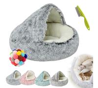 Lapcatz Nest Bed, Plush Donut Dog Bed, Calming Dog Bed Cat Bed, Warm Soft Cat Igloo Bed Cat Cave Bed, Non-Slip Indoor Cats Dogs Soft Warm Self-Warming Puppy Beds (Gray Short Velvet, 60cm/23.6in)