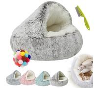 Lapcatz Nest Bed, Plush Donut Dog Bed, Calming Dog Bed Cat Bed, Warm Soft Cat Igloo Bed Cat Cave Bed, Non-Slip Indoor Cats Dogs Soft Warm Self-Warming Puppy Beds (Coffee Long Velvet, 50cm/19.6in)