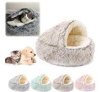 Lapcatz Nest Bed - Plush Fluffy Hooded Calming Cat Bed, For Indoor Cats (Coffee, 60CM/23.6INCH)