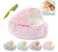 Lapcatz Nest Bed - Semi-Enclosed, Plush Fluffy Hooded Cat Bed Cave, Anti-Slip & Washable (Pink, 60cm)