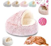 Lapcatz Nest Bed, Soft Plush Pet Bed with Cover Round Cat Bed, Beds Lapcatz, Lapcatz Kitties, Semi Enclosed Pet Nest, Cat Bed Round Plush Fluffy Hooded Calming Cat Bed (Long Plush-Pink, 19.6in)