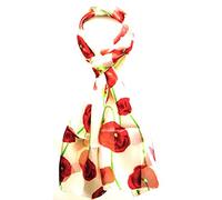 Lapeach Fashions Beautiful Long Poppy Flower Print Satin Stripe Scarf Remembrance Day Scarf Wrap Stole Neck Scarf (Crred)