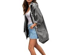 Lapel Collar Overcoats Ladies Belted Shoulder Epaulets Slim Zipper Hiking Walking Cycling Outerwear with Pockets Rain Jacket Outdoor Fashionable Black Jackets Office Formal Occasions