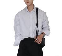 Lapel Collar Vintage Bowling Shirts with Stripes for Men, Perfect Addition to Any Wardrobe (L White)