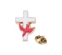Lapel Pin Brooch - Red Dove on White Cross Confirmation Badge