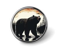 Lapel Pin Brooches Fashion Brooch Pin Cute Button Badges Bear Silhouette Round Button Pins Enamel Pins Metal Pinback for Hat Shirt Clothing Bags Decoration