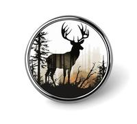 Lapel Pin Brooches Fashion Brooch Pin Cute Button Badges Deer Silhouette Round Button Pins Enamel Pins Metal Pinback for Hat Shirt Clothing Bags Decoration