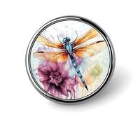 Lapel Pin Brooches Fashion Brooch Pin Cute Button Badges Dragonfly Watercolor Painting Round Button Pins Enamel Pins Metal Pinback for Hat Shirt Clothing Bags Decoration