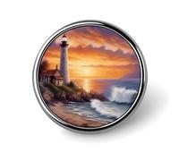 Lapel Pin Brooches Fashion Brooch Pin Cute Button Badges Lighthouse at Sunset Round Button Pins Enamel Pins Metal Pinback for Hat Shirt Clothing Bags Decoration