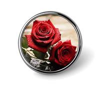 Lapel Pin Brooches Fashion Brooch Pin Cute Button Badges Red Rose Flowers Round Button Pins Enamel Pins Metal Pinback for Hat Shirt Clothing Bags Decoration