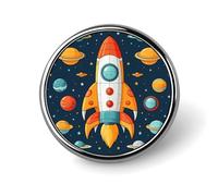 Lapel Pin Brooches Fashion Brooch Pin Cute Button Badges Rocket Clipart Space Ship Round Button Pins Enamel Pins Metal Pinback for Hat Shirt Clothing Bags Decoration