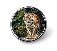 Lapel Pin Brooches Fashion Brooch Pin Cute Button Badges Tiger on A Boulder in The Jungle Round Button Pins Enamel Pins Metal Pinback for Hat Shirt Clothing Bags Decoration