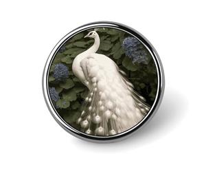 Lapel Pin Brooches Fashion Brooch Pin Cute Button Badges White Peacock Round Button Pins Enamel Pins Metal Pinback for Hat Shirt Clothing Bags Decoration