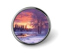 Lapel Pin Brooches Fashion Brooch Pin Cute Button Badges Winter Landscape Round Button Pins Enamel Pins Metal Pinback for Hat Shirt Clothing Bags Decoration