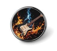 Lapel Pin for Men Brooches And Pins for Women - Fishing Cat Round Metal Badge for Shirts, Jackets, Hats | Durable Fashion Accessory & Gift for Men, Women, Events, Electric Guitar Music, Circular