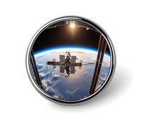 Lapel Pin Round Metal Lapel Badge Pin Funny Button Pin Brooch Pin | Novelty Unique Enamel Pin Personalized Pinback International Space Station Picture Button Badge for Backpack Hat Jacket Coat