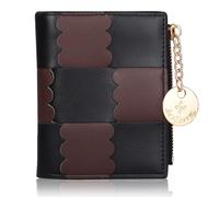 Lapensa Cute Small Wallet for Women,Colour-blocked Slim Wallet RFID Blocking Bifold Zipper Pocket Credit Card Holder with ID Window, Black, Cute
